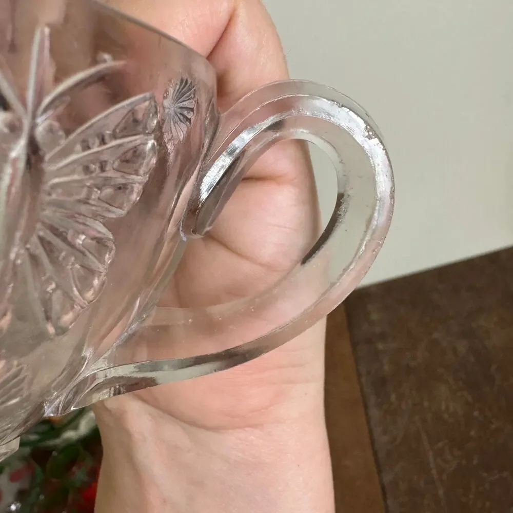 Indiana Glass Pressed Clear Glass‎ Butterfly Design Open Sugar Bowl